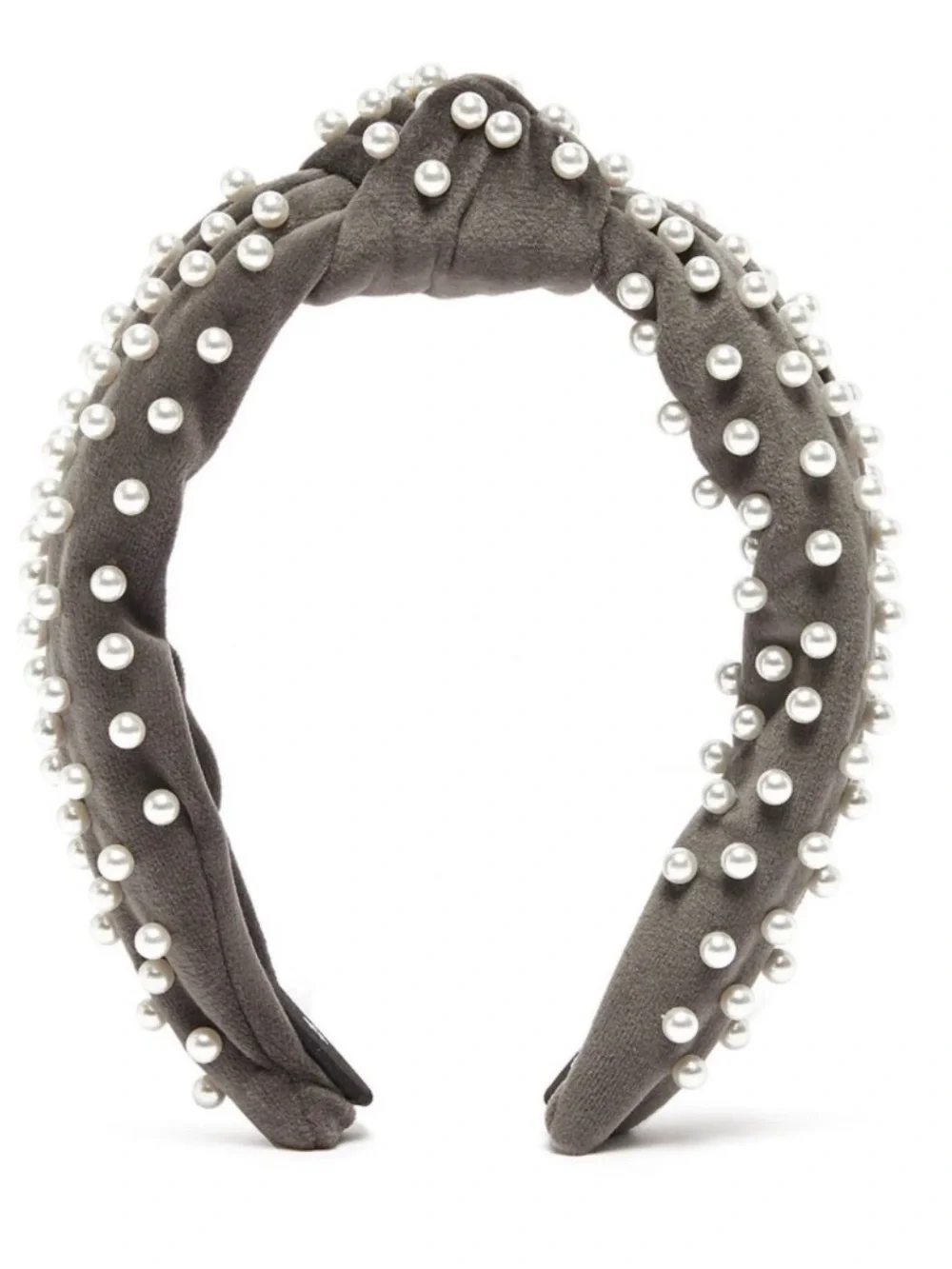 Authentic Lele Sadoughi Gray Velvet Pearl Knotted Headband